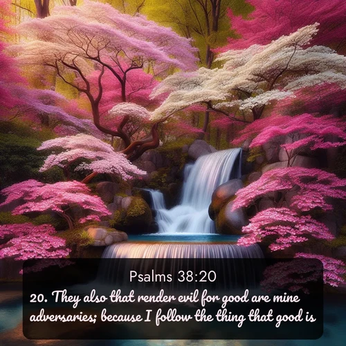 citation biblique : 20. They also that render evil for good are mine adversaries; because I follow the thing that good is.
 sur fond image nature