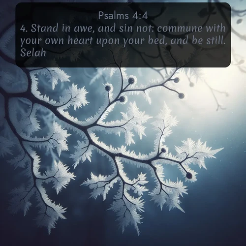 citation biblique : 4. Stand in awe, and sin not: commune with your own heart upon your bed, and be still. Selah.
 sur fond image nature