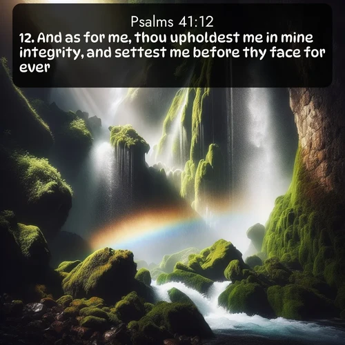 citation biblique : 12. And as for me, thou upholdest me in mine integrity, and settest me before thy face for ever.
 sur fond image nature
