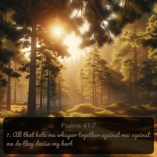 citation biblique : 7. All that hate me whisper together against me: against me do they devise my hurt.
 sur fond image nature