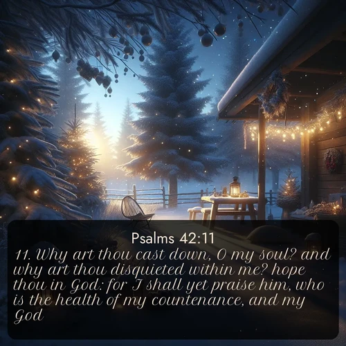 citation biblique : 11. Why art thou cast down, O my soul? and why art thou disquieted within me? hope thou in God: for I shall yet praise him, who is the health of my countenance, and my God.
 sur fond image nature