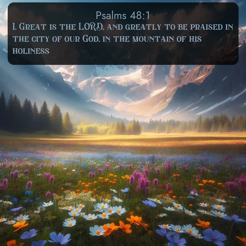 citation biblique : 1. Great is the LORD, and greatly to be praised in the city of our God, in the mountain of his holiness.
 sur fond image nature