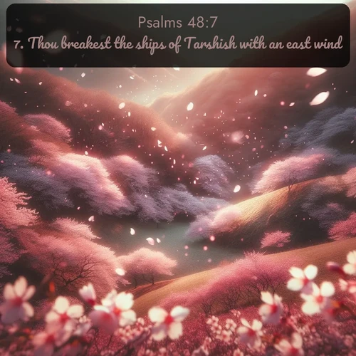 citation biblique : 7. Thou breakest the ships of Tarshish with an east wind.
 sur fond image nature