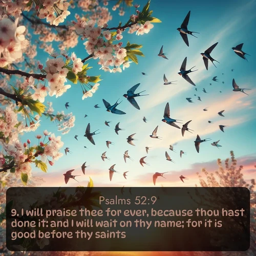 citation biblique : 9. I will praise thee for ever, because thou hast done it: and I will wait on thy name; for it is good before thy saints.
 sur fond image nature