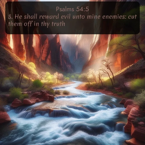 citation biblique : 5. He shall reward evil unto mine enemies: cut them off in thy truth.
 sur fond image nature