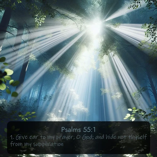 citation biblique : 1. Give ear to my prayer, O God; and hide not thyself from my supplication.
 sur fond image nature