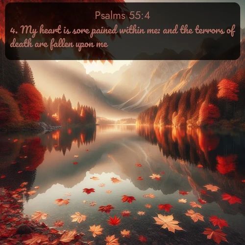 citation biblique : 4. My heart is sore pained within me: and the terrors of death are fallen upon me.
 sur fond image nature