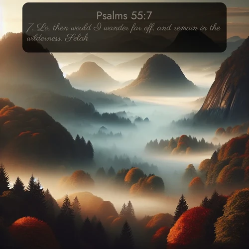 citation biblique : 7. Lo, then would I wander far off, and remain in the wilderness. Selah.
 sur fond image nature
