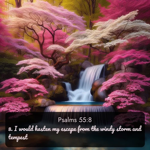 citation biblique : 8. I would hasten my escape from the windy storm and tempest.
 sur fond image nature