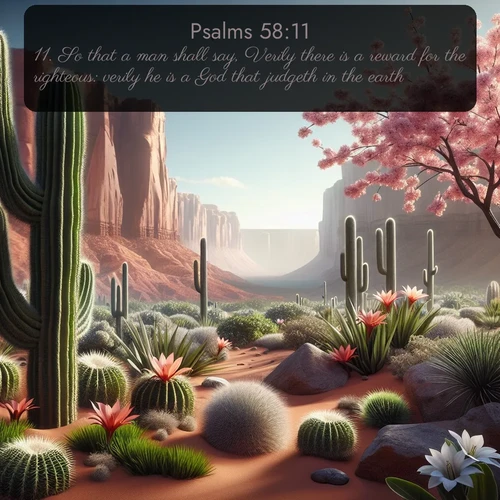 citation biblique : 11. So that a man shall say, Verily there is a reward for the righteous: verily he is a God that judgeth in the earth.
 sur fond image nature