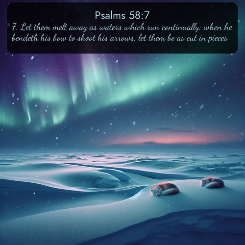 citation biblique : 7. Let them melt away as waters which run continually: when he bendeth his bow to shoot his arrows, let them be as cut in pieces.
 sur fond image nature