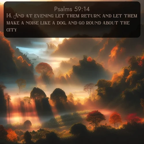 citation biblique : 14. And at evening let them return; and let them make a noise like a dog, and go round about the city.
 sur fond image nature