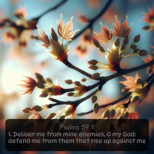 citation biblique : 1. Deliver me from mine enemies, O my God: defend me from them that rise up against me.
 sur fond image nature