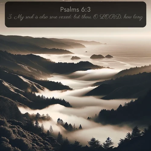 citation biblique : 3. My soul is also sore vexed: but thou, O LORD, how long?
 sur fond image nature