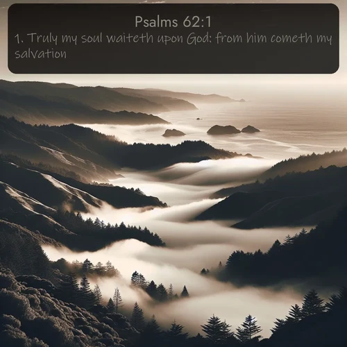 citation biblique : 1. Truly my soul waiteth upon God: from him cometh my salvation.
 sur fond image nature
