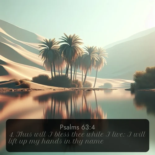 citation biblique : 4. Thus will I bless thee while I live: I will lift up my hands in thy name.
 sur fond image nature