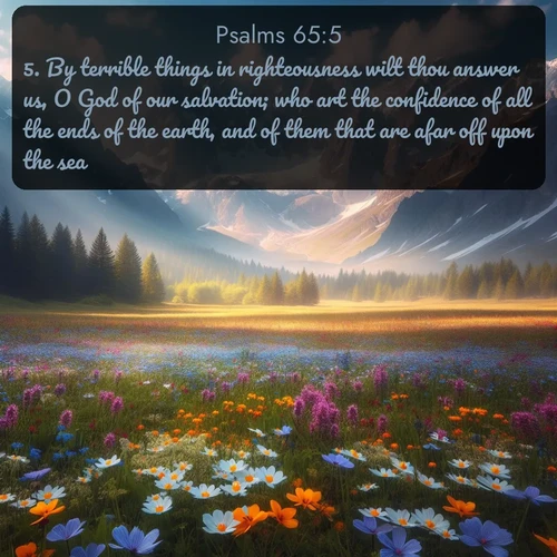 citation biblique : 5. By terrible things in righteousness wilt thou answer us, O God of our salvation; who art the confidence of all the ends of the earth, and of them that are afar off upon the sea:
 sur fond image nature