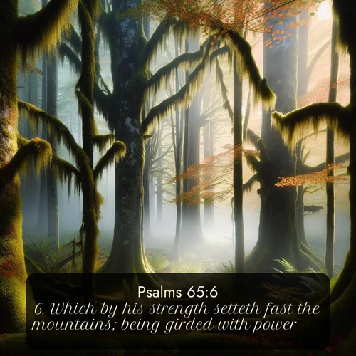 citation biblique : 6. Which by his strength setteth fast the mountains; being girded with power:
 sur fond image nature