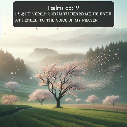 citation biblique : 19. But verily God hath heard me; he hath attended to the voice of my prayer.
 sur fond image nature