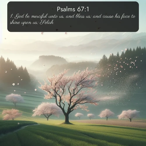citation biblique : 1. God be merciful unto us, and bless us; and cause his face to shine upon us; Selah.
 sur fond image nature