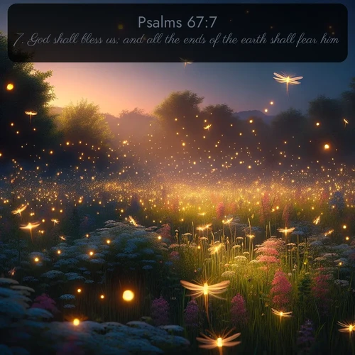 citation biblique : 7. God shall bless us; and all the ends of the earth shall fear him.
 sur fond image nature