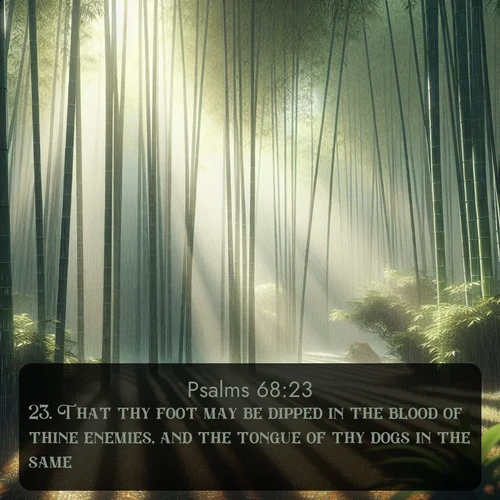 citation biblique : 23. That thy foot may be dipped in the blood of thine enemies, and the tongue of thy dogs in the same.
 sur fond image nature