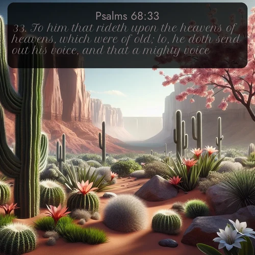 citation biblique : 33. To him that rideth upon the heavens of heavens, which were of old; lo, he doth send out his voice, and that a mighty voice.
 sur fond image nature