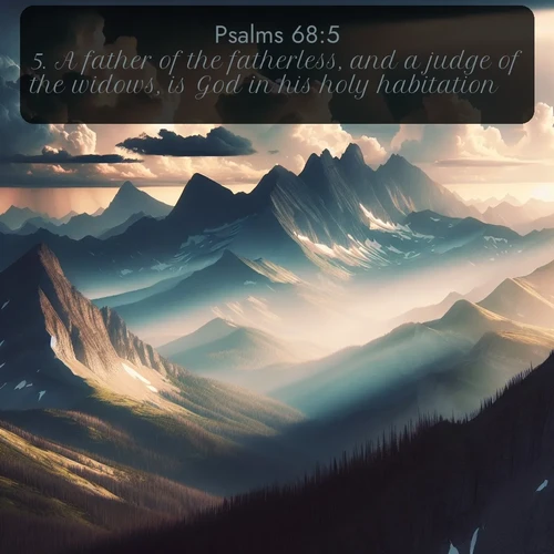 citation biblique : 5. A father of the fatherless, and a judge of the widows, is God in his holy habitation.
 sur fond image nature