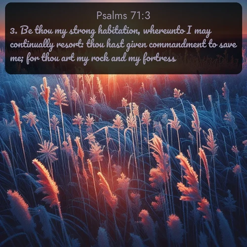 citation biblique : 3. Be thou my strong habitation, whereunto I may continually resort: thou hast given commandment to save me; for thou art my rock and my fortress.
 sur fond image nature
