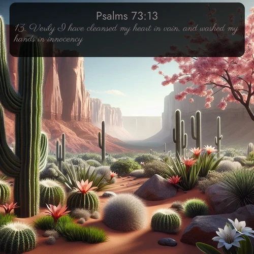 citation biblique : 13. Verily I have cleansed my heart in vain, and washed my hands in innocency.
 sur fond image nature