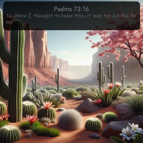 citation biblique : 16. When I thought to know this, it was too painful for me;
 sur fond image nature