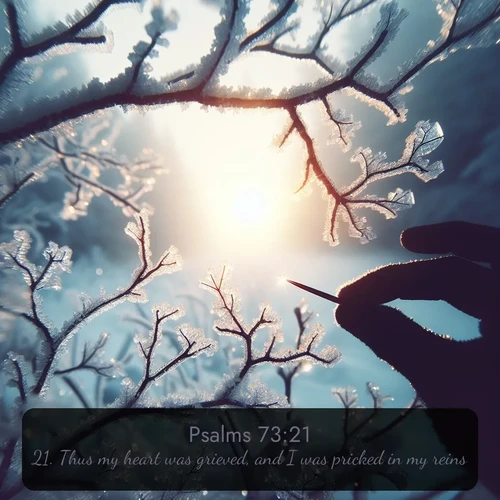 citation biblique : 21. Thus my heart was grieved, and I was pricked in my reins.
 sur fond image nature