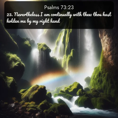 citation biblique : 23. Nevertheless I am continually with thee: thou hast holden me by my right hand.
 sur fond image nature