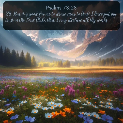 citation biblique : 28. But it is good for me to draw near to God: I have put my trust in the Lord GOD, that I may declare all thy works.
 sur fond image nature