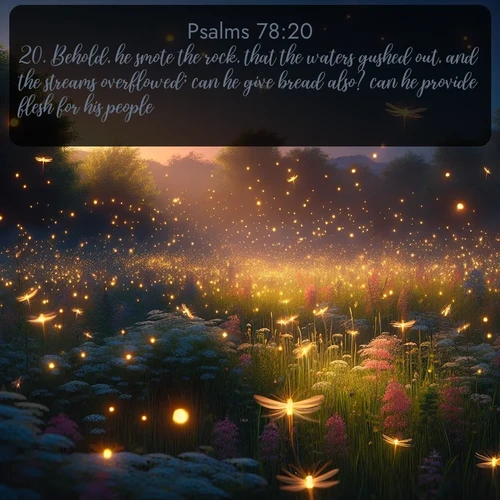 citation biblique : 20. Behold, he smote the rock, that the waters gushed out, and the streams overflowed; can he give bread also? can he provide flesh for his people?
 sur fond image nature