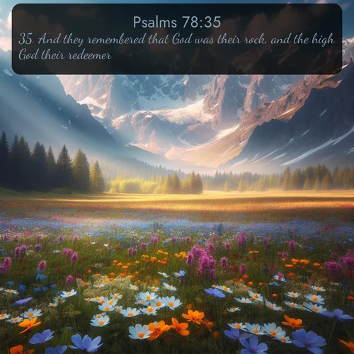 citation biblique : 35. And they remembered that God was their rock, and the high God their redeemer.
 sur fond image nature