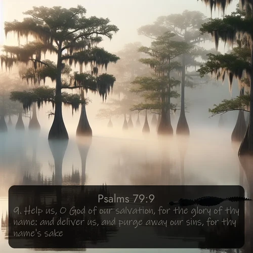 citation biblique : 9. Help us, O God of our salvation, for the glory of thy name: and deliver us, and purge away our sins, for thy name&#039;s sake.
 sur fond image nature