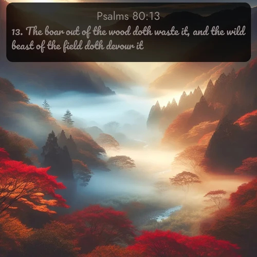 citation biblique : 13. The boar out of the wood doth waste it, and the wild beast of the field doth devour it.
 sur fond image nature
