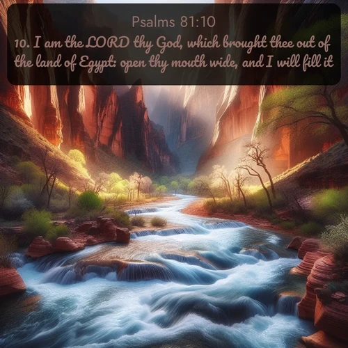 citation biblique : 10. I am the LORD thy God, which brought thee out of the land of Egypt: open thy mouth wide, and I will fill it.
 sur fond image nature