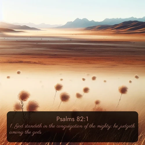 citation biblique : 1. God standeth in the congregation of the mighty; he judgeth among the gods.
 sur fond image nature