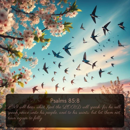 citation biblique : 8. I will hear what God the LORD will speak: for he will speak peace unto his people, and to his saints: but let them not turn again to folly.
 sur fond image nature