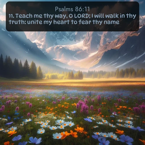 citation biblique : 11. Teach me thy way, O LORD; I will walk in thy truth: unite my heart to fear thy name.
 sur fond image nature