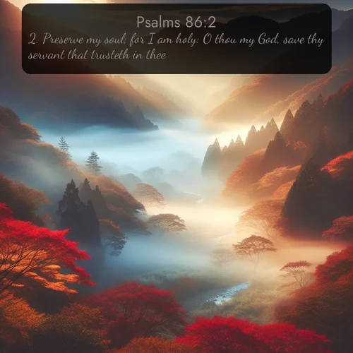 citation biblique : 2. Preserve my soul; for I am holy: O thou my God, save thy servant that trusteth in thee.
 sur fond image nature