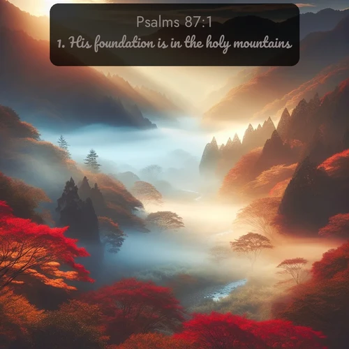 citation biblique : 1. His foundation is in the holy mountains.
 sur fond image nature