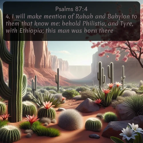 citation biblique : 4. I will make mention of Rahab and Babylon to them that know me: behold Philistia, and Tyre, with Ethiopia; this man was born there.
 sur fond image nature