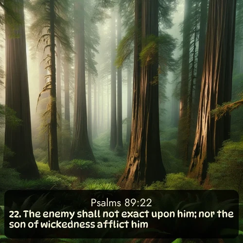 citation biblique : 22. The enemy shall not exact upon him; nor the son of wickedness afflict him.
 sur fond image nature
