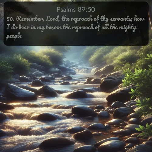 citation biblique : 50. Remember, Lord, the reproach of thy servants; how I do bear in my bosom the reproach of all the mighty people;
 sur fond image nature