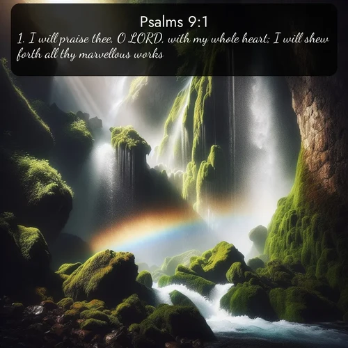 citation biblique : 1. I will praise thee, O LORD, with my whole heart; I will shew forth all thy marvellous works.
 sur fond image nature