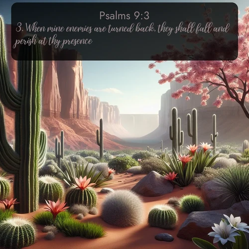 citation biblique : 3. When mine enemies are turned back, they shall fall and perish at thy presence.
 sur fond image nature