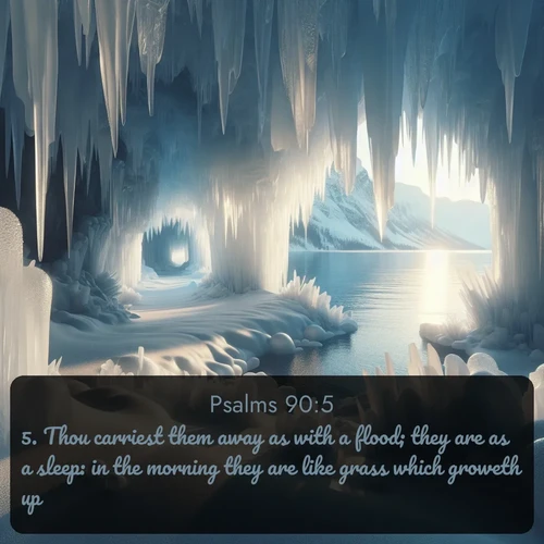 citation biblique : 5. Thou carriest them away as with a flood; they are as a sleep: in the morning they are like grass which groweth up.
 sur fond image nature